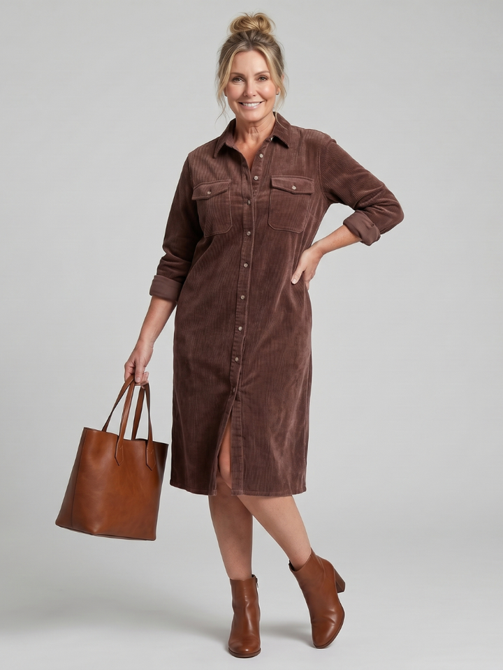 Pema | Long Sleeve Patch Pockets Midi Dress