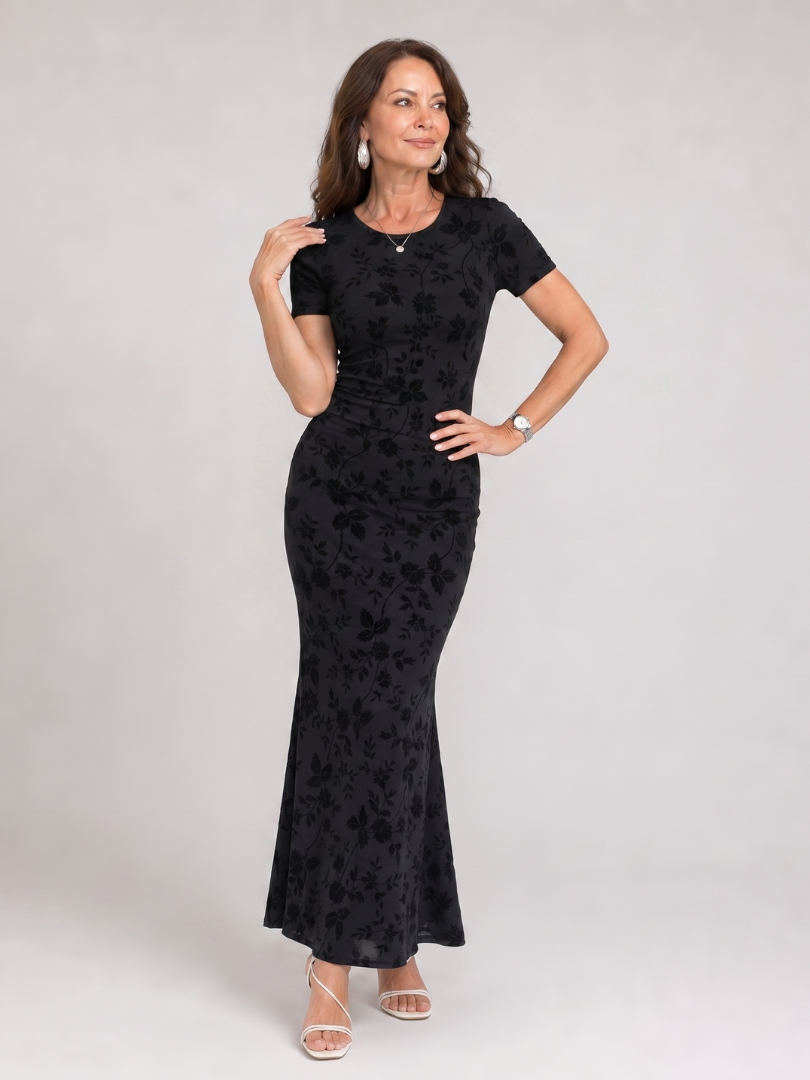 Marie | Short Sleeve Crew Neck Midi Dress