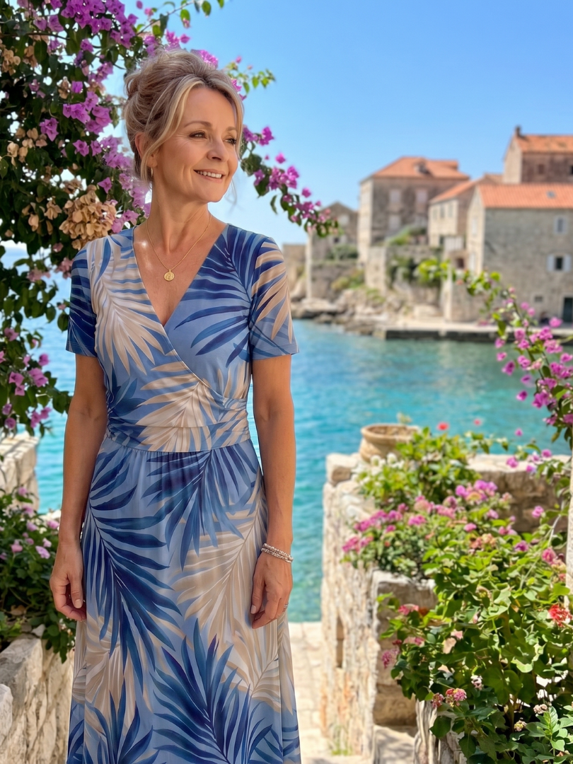 Marion | Floral Print Short Sleeve V Neck Midi Dress