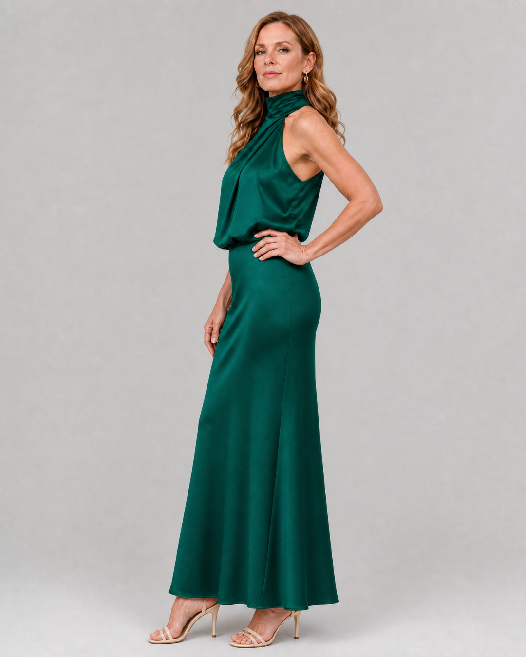 Nopal | Sleeveless Draped Neck Midi Dress