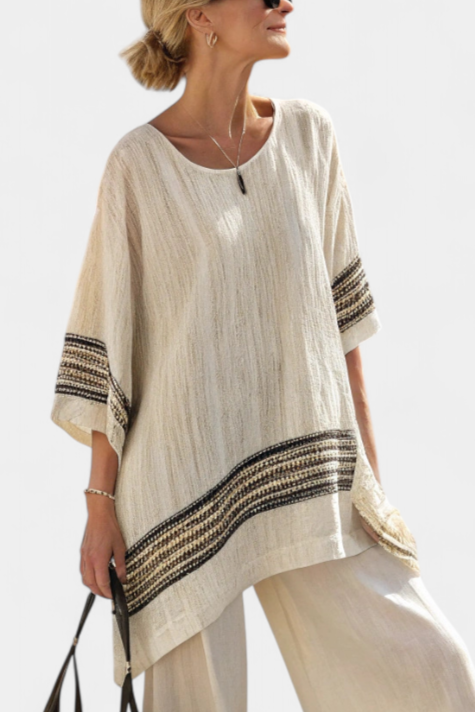 Harlowe | Elegant Black-Striped Linen Top &amp; Flowing Trousers