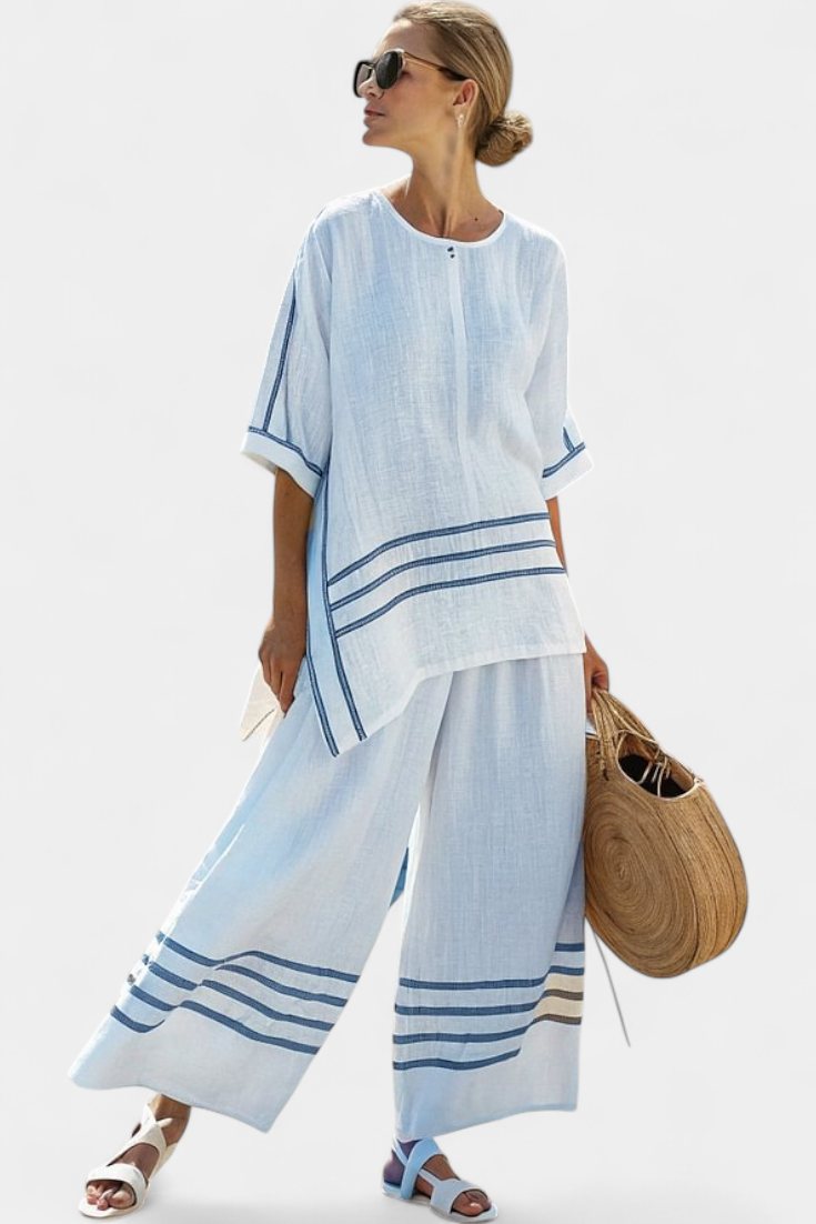 Wynric | Sophisticated Striped Asymmetrical Top &amp; Bold Trousers