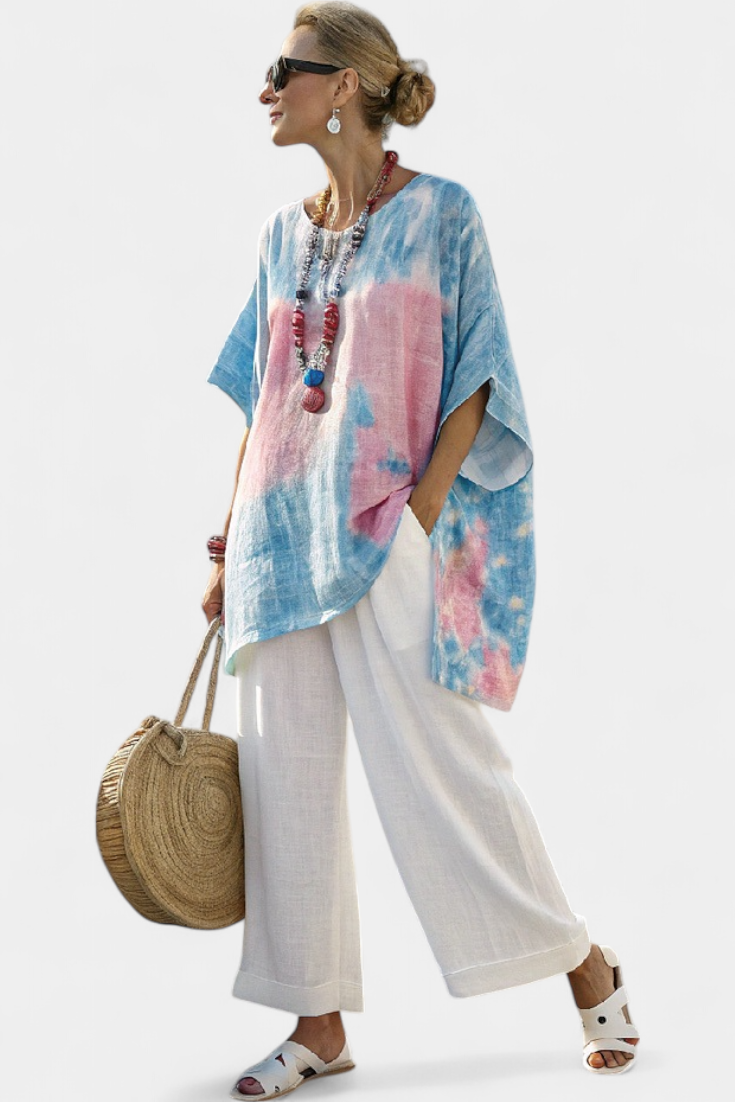 Vantrel | Comfortable Relaxed Linen Top &amp; Striped Bamboo Trousers