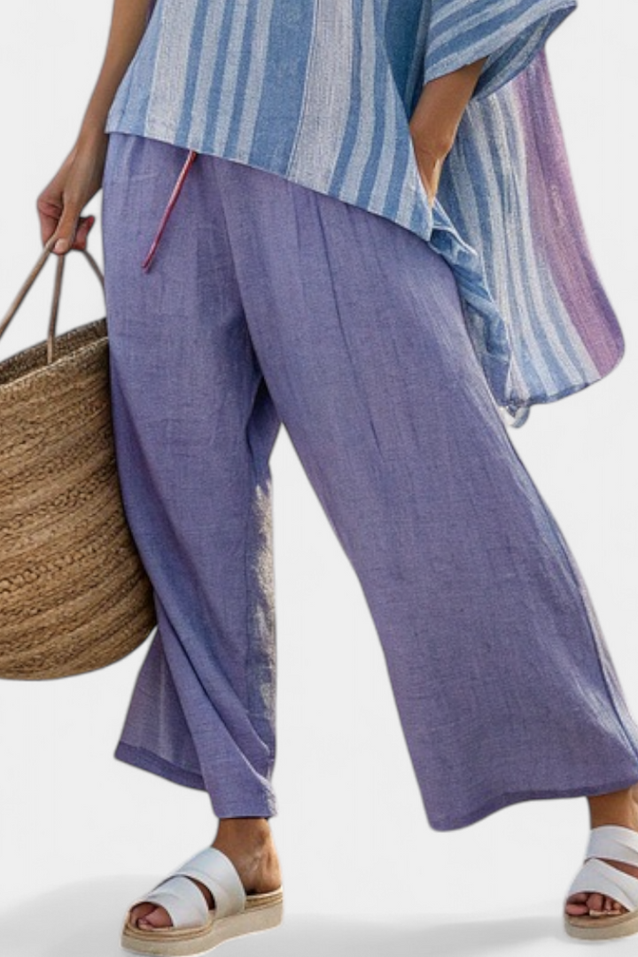 Zellora | Elegant Lavender &amp; Sky Blue Top &amp; Linen Trousers