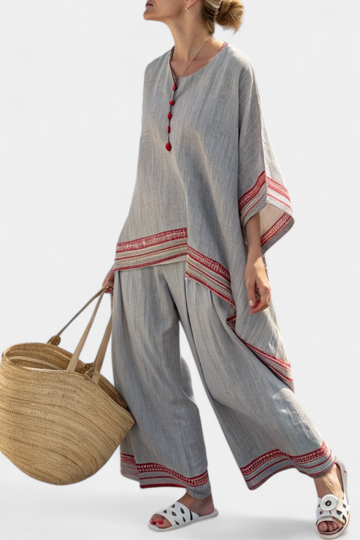 Daelric | Sophisticated Asymmetrical Blouse &amp; Ethnic Wide-Leg Trousers