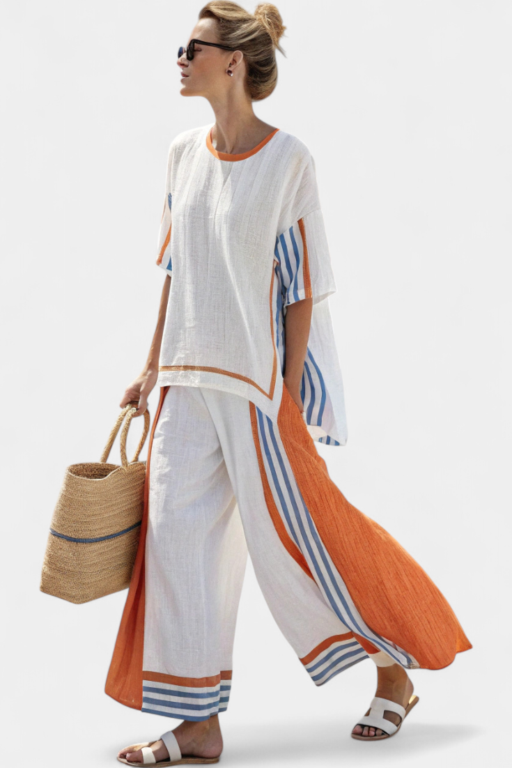 Thorneil | Comfortable Wide-Leg Striped Trousers &amp; Linen Top