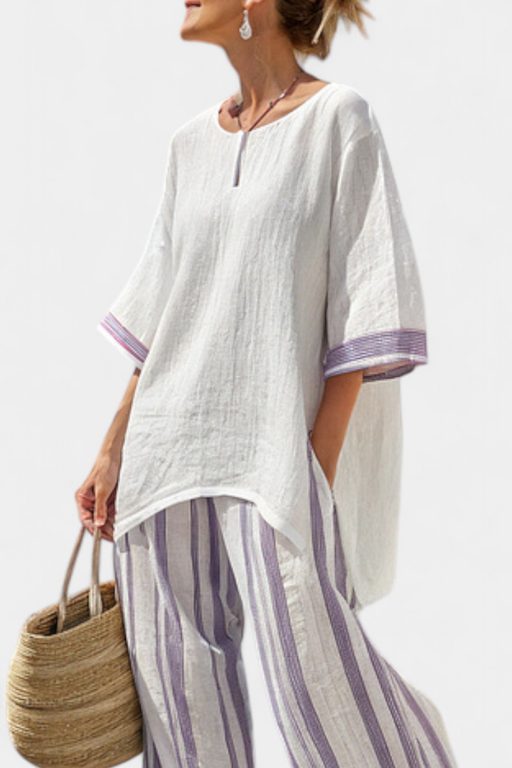 Luxmere | Comfortable Relaxed Blouse &amp; Striped Bamboo Trousers