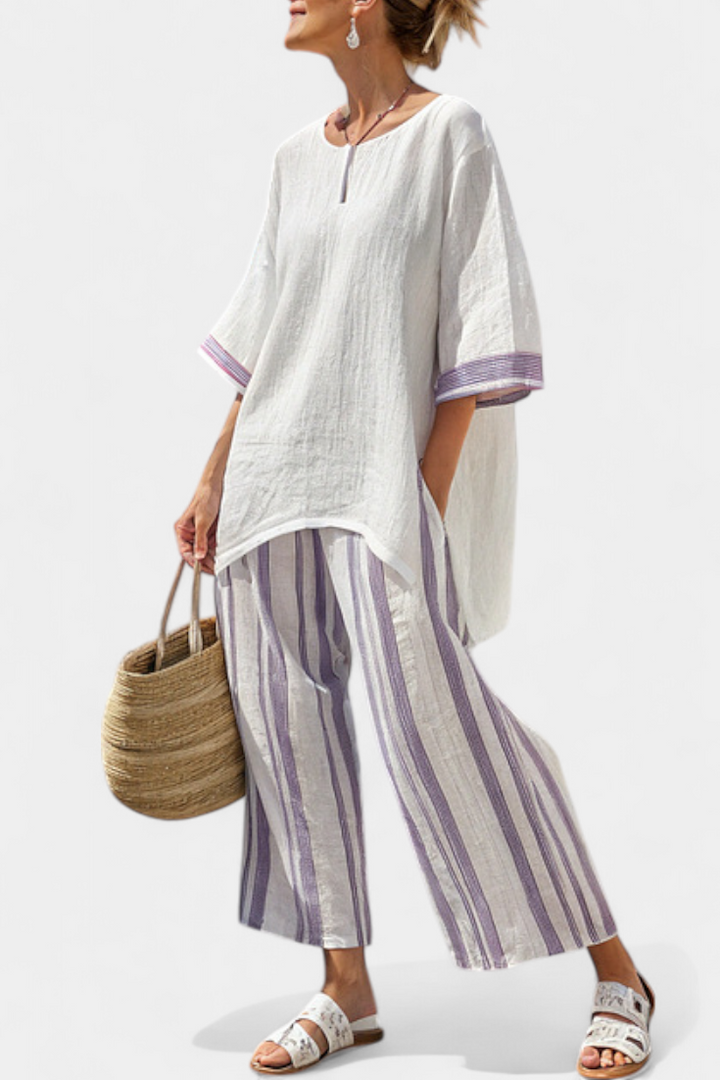 Luxmere | Comfortable Relaxed Blouse &amp; Striped Bamboo Trousers