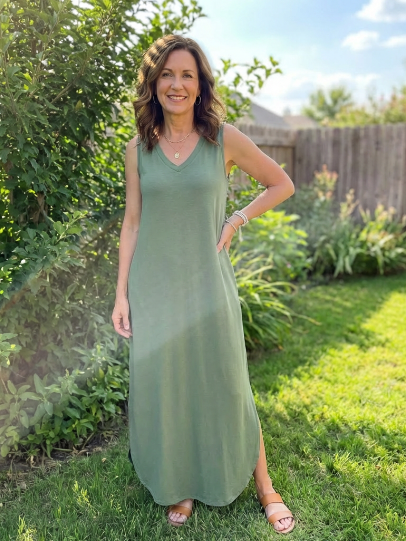 Soleira | Sleeveless V Neck Pocket Maxi Dress