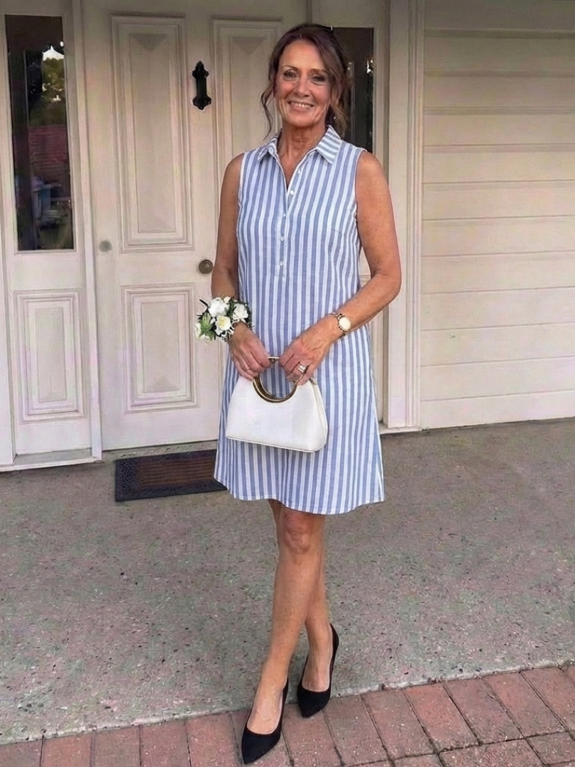 Calandra | Sleeveless Striped Button Front Shirt Dress