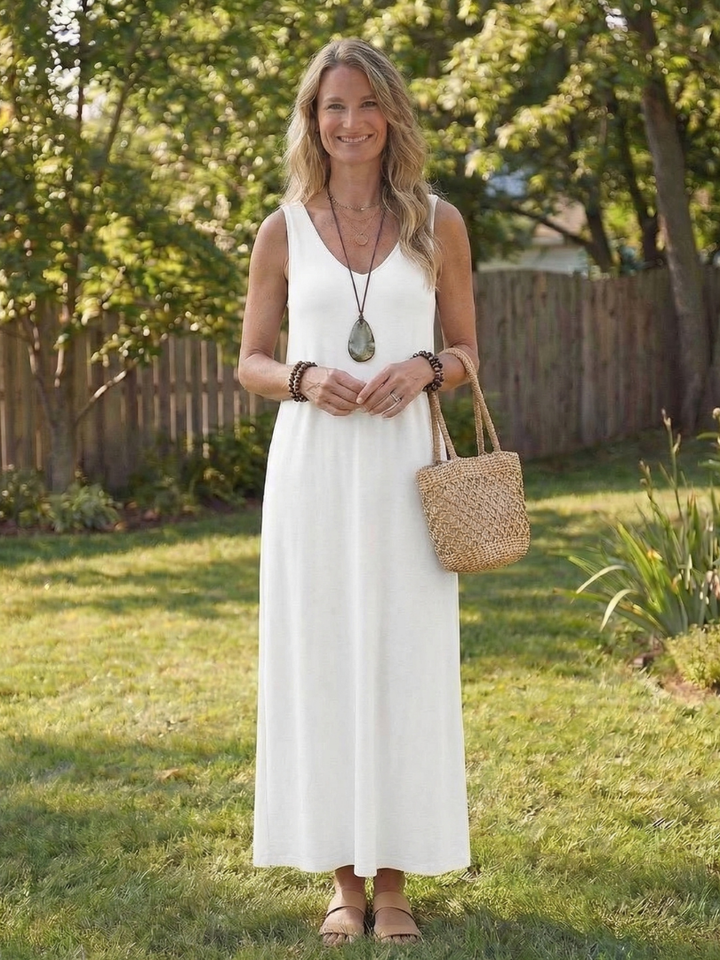 Noemi | Sleeveless V Neck Side Slit Midi Dress