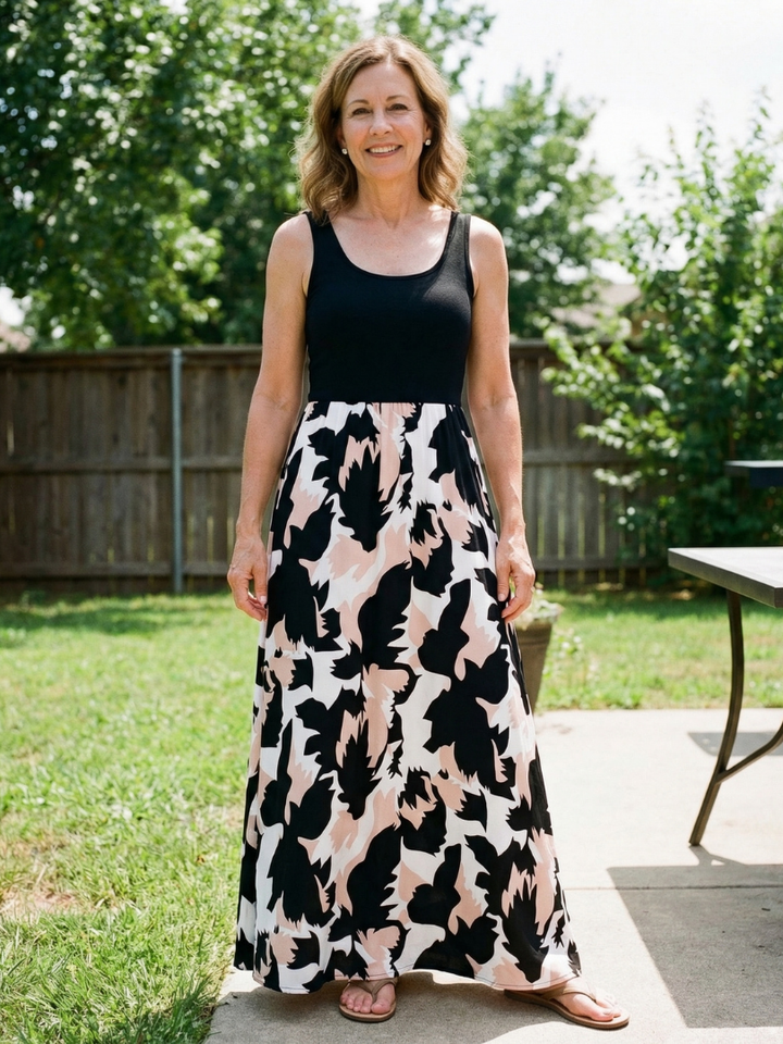 Zorina | Sleeveless Scoop Neck Printed Maxi Dress