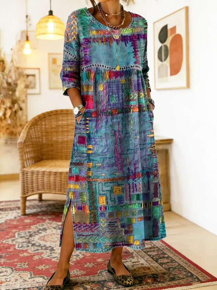 Manuela Printed Dress with Ethnic Patchwork