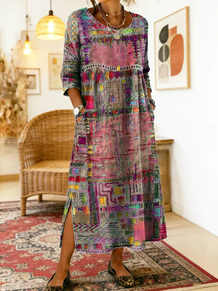 Manuela Printed Dress with Ethnic Patchwork