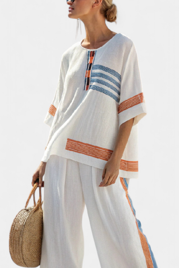 Marcellin | Sophisticated Blue-Orange Striped Top &amp; Trousers