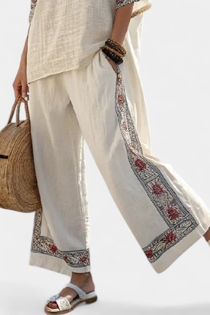 Tameric | Sophisticated Embroidered Raw Blouse &amp; Wide Trousers
