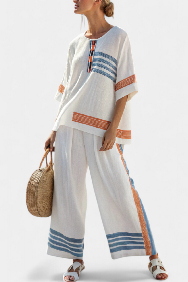 Marcellin | Sophisticated Blue-Orange Striped Top &amp; Trousers