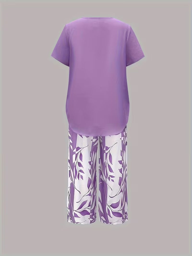 Avy | Casual Leaf Print Two-Piece Set