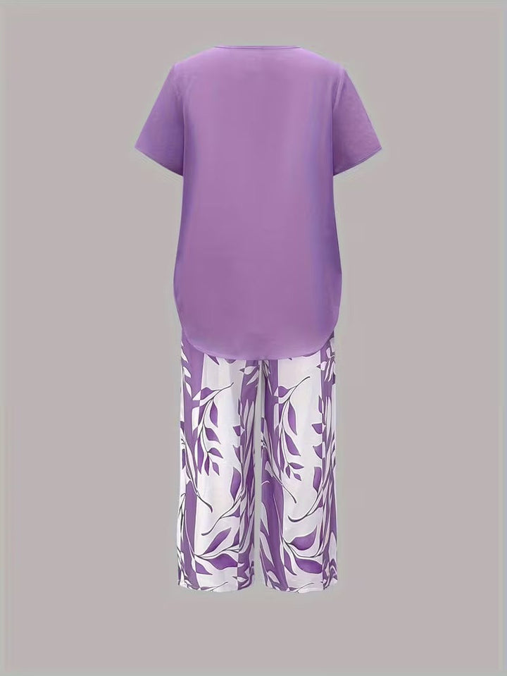 Avy | Casual Leaf Print Two-Piece Set
