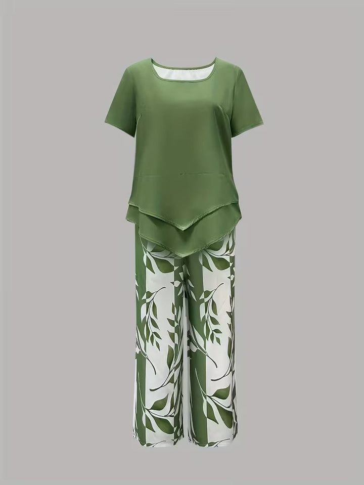 Avy | Casual Leaf Print Two-Piece Set