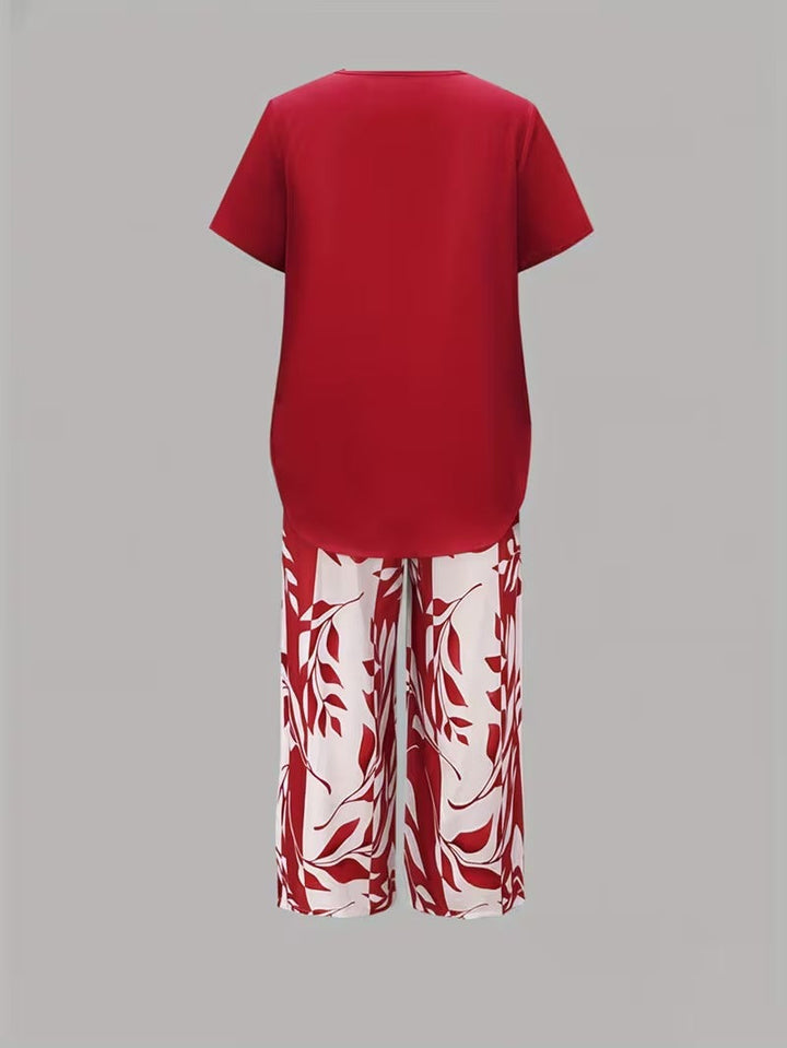 Avy | Casual Leaf Print Two-Piece Set