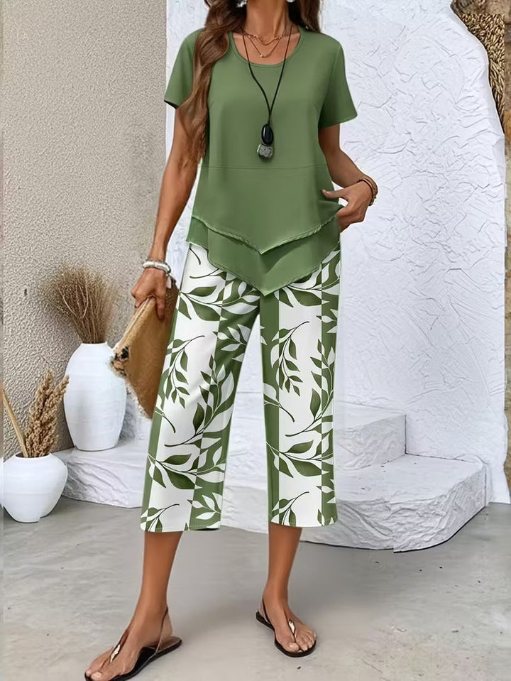 Avy | Casual Leaf Print Two-Piece Set