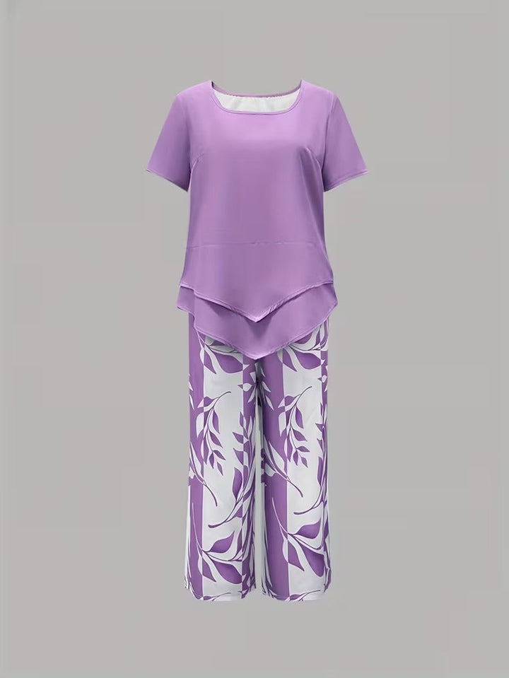 Avy | Casual Leaf Print Two-Piece Set