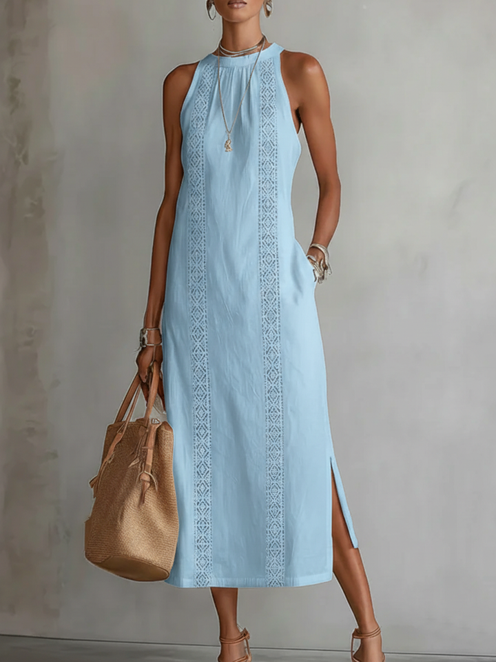 Mara | Relaxed Embroidered Mandarin Collar Midi Dress