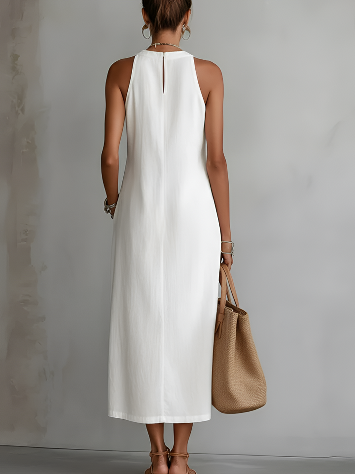 Mara | Relaxed Embroidered Mandarin Collar Midi Dress