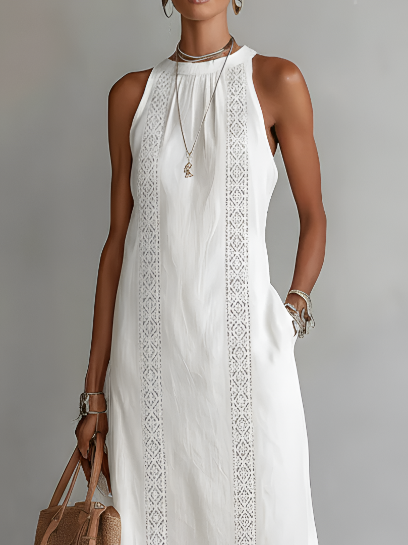 Mara | Relaxed Embroidered Mandarin Collar Midi Dress