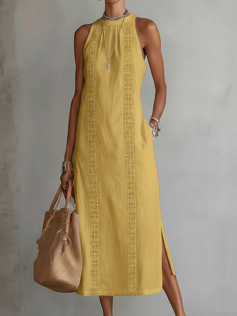 Mara | Relaxed Embroidered Mandarin Collar Midi Dress