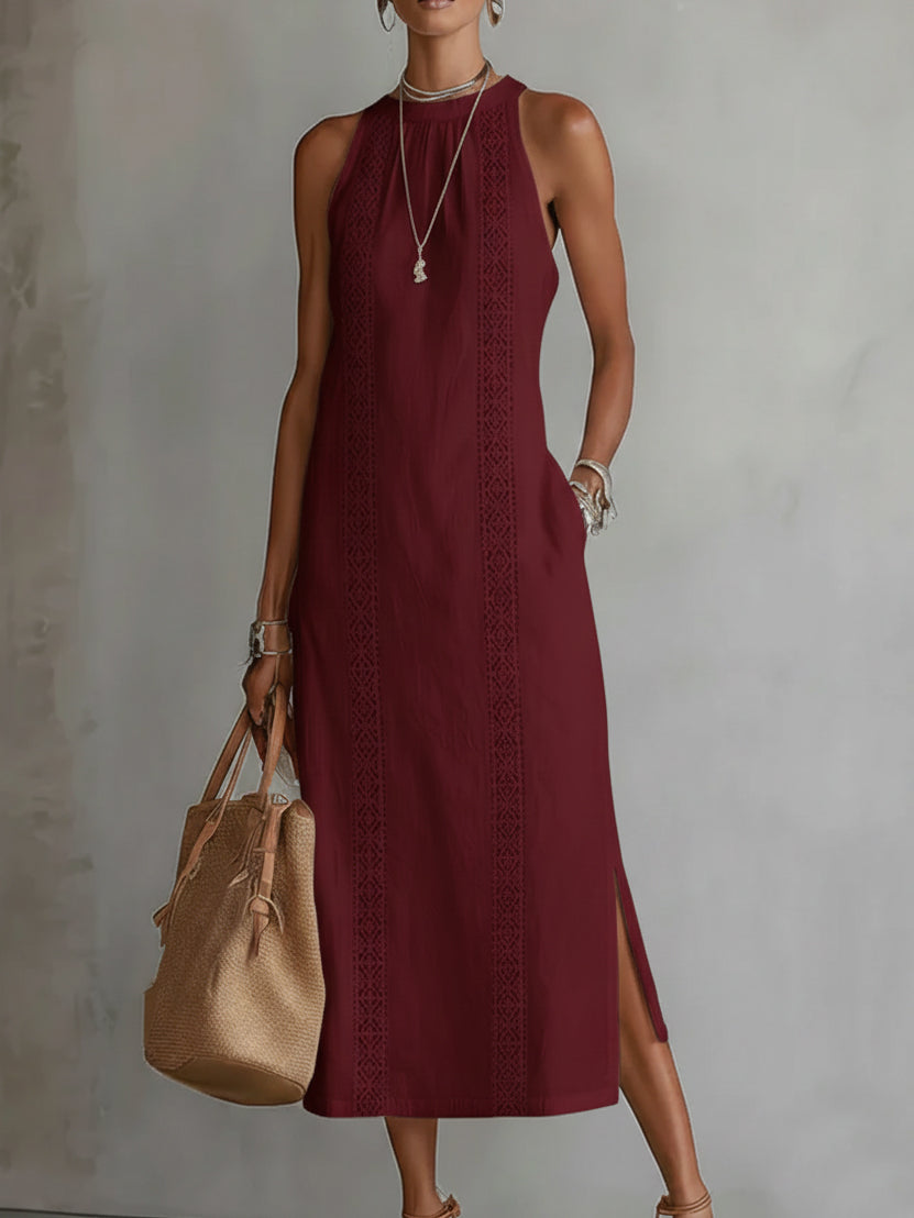 Mara | Relaxed Embroidered Mandarin Collar Midi Dress