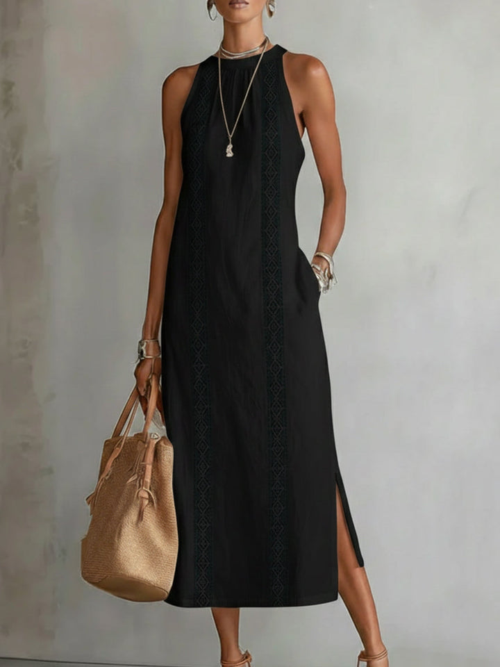 Mara | Relaxed Embroidered Mandarin Collar Midi Dress
